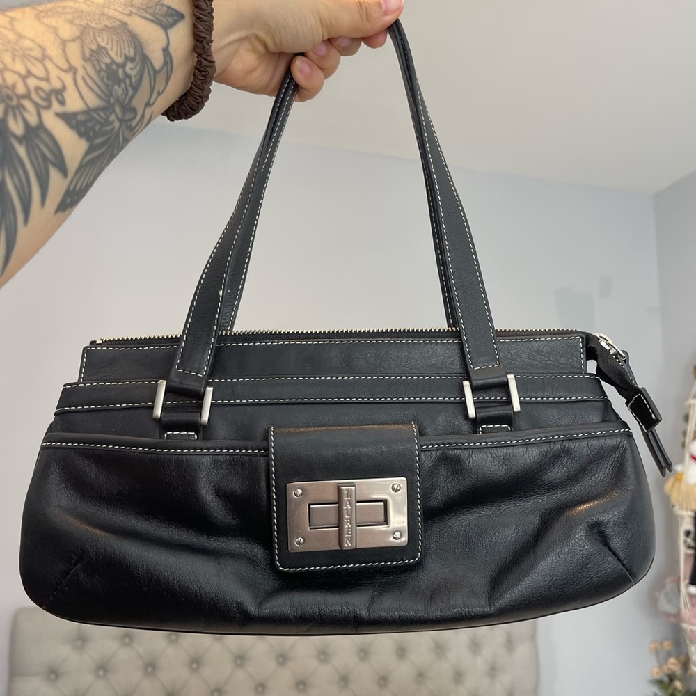 Lauren Ralph Lauren Black Shoulder Bag Turnlock Satchell